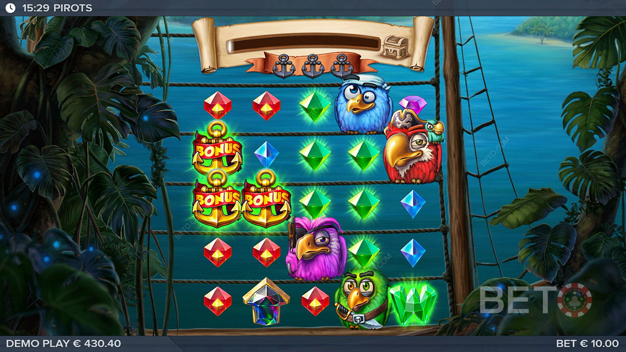 Raccogliendo 3 simboli bonus si attiva il round di gioco Free Drops.