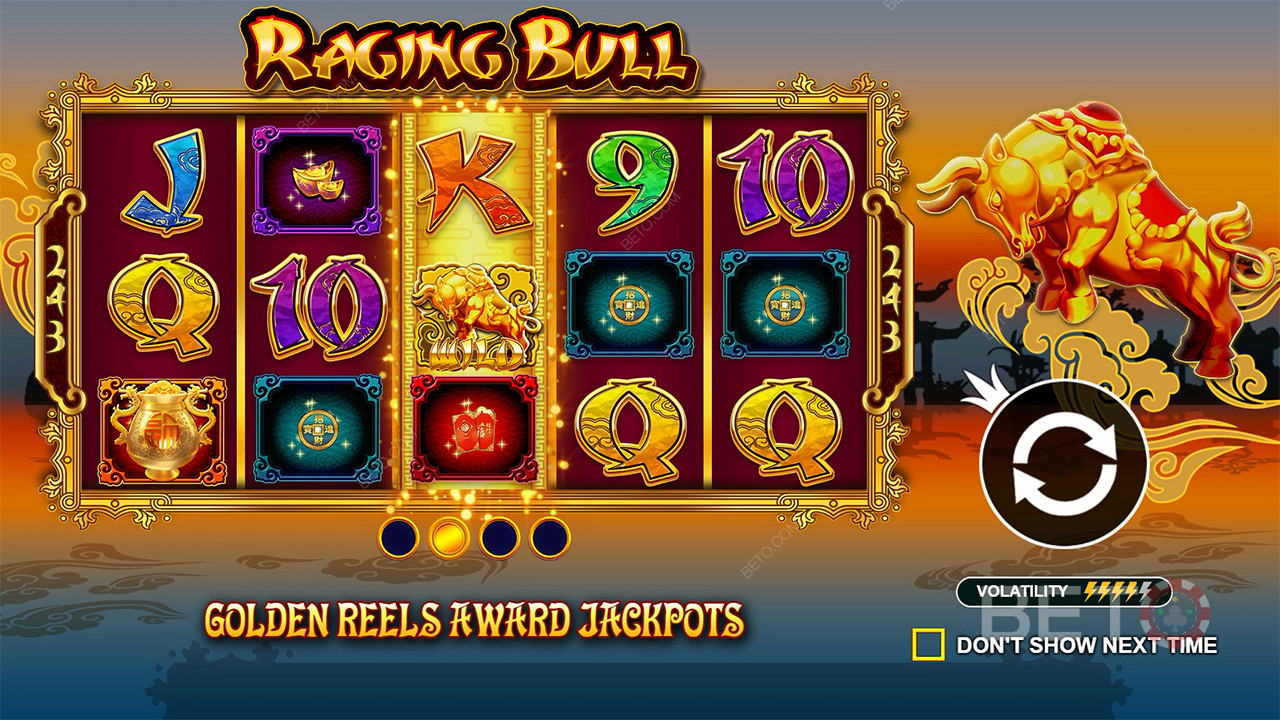 Vincere jackpot nel gioco di base della slot machine Raging Bull