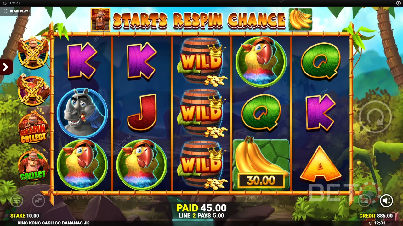 Le funzioni bonus spiegate in King Kong Cash Go Bananas di Blueprint