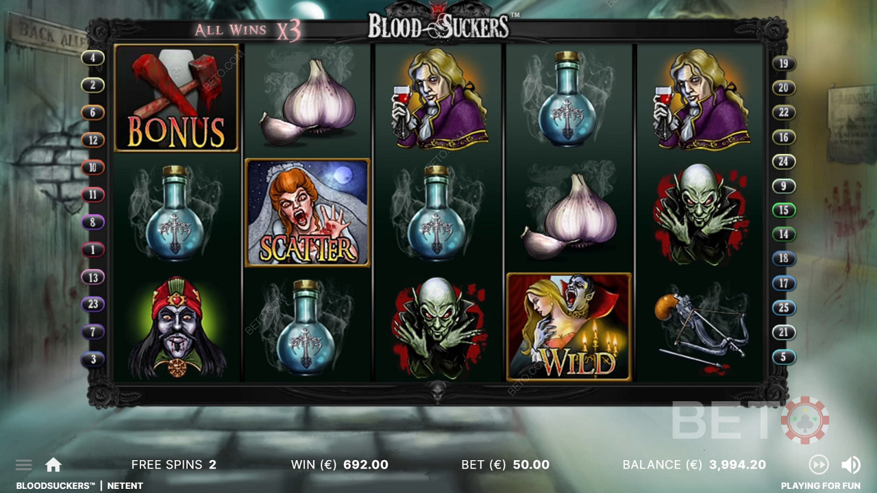 Tutte le vincite vengono triplicate nei Free Spins della slot Blood Suckers
