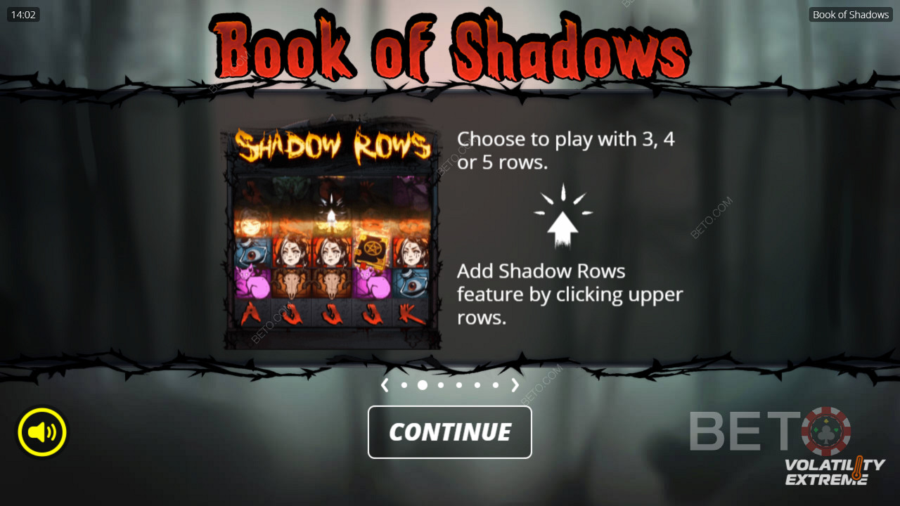 Sbloccate tutte le 5 file o giocate con solo 3 file nella slot machine Book of Shadows
