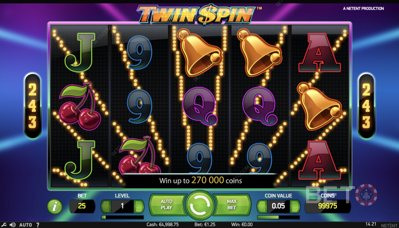 Twin Spin - Gioco semplice con simboli come campane, ciliegie e altri simboli.