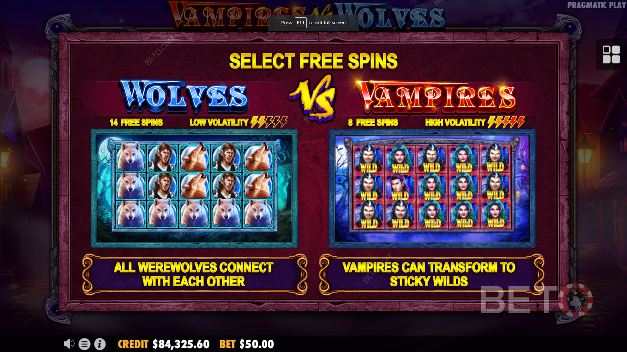 Doppi giri bonus gratuiti in Vampiri contro Lupi