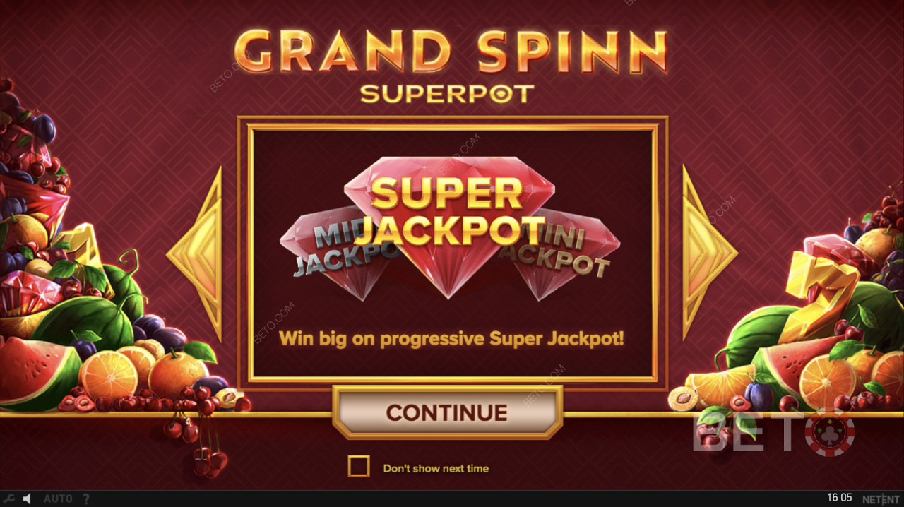 Il Super Jackpot Progressivo viene attivato nel Superpot Grand Spinn.