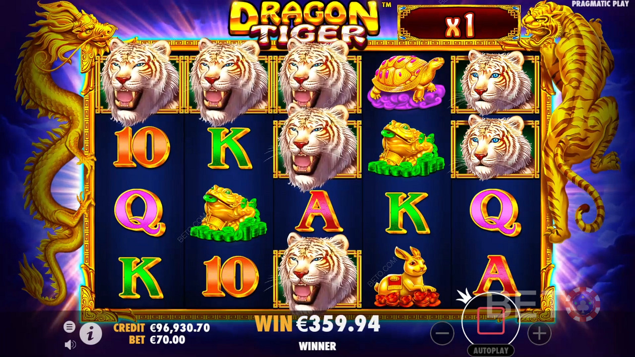 I moltiplicatori entrano in gioco durante il bonus Free Spins della slot online Dragon Tiger.
