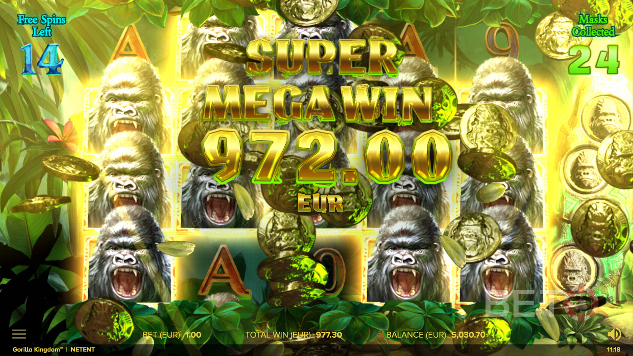 Atterraggio di una super mega vincita nella slot online Gorilla Kingdom