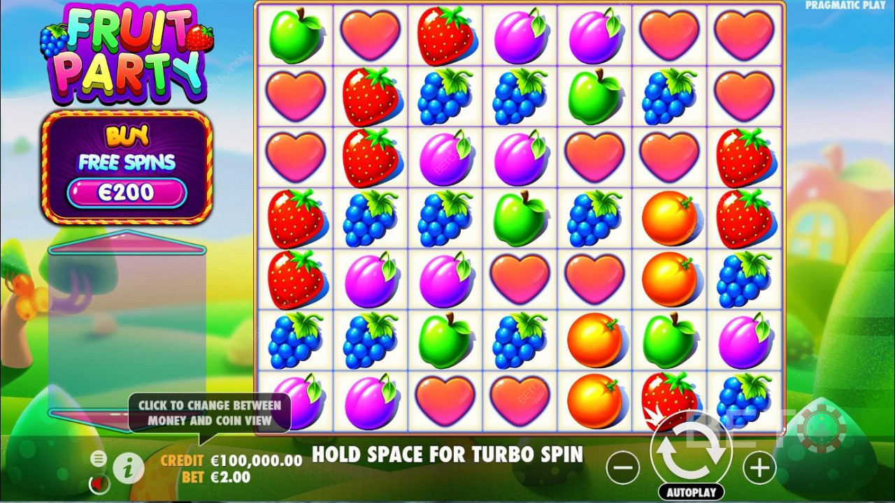 Design di gioco pulito della slot Fruit Party