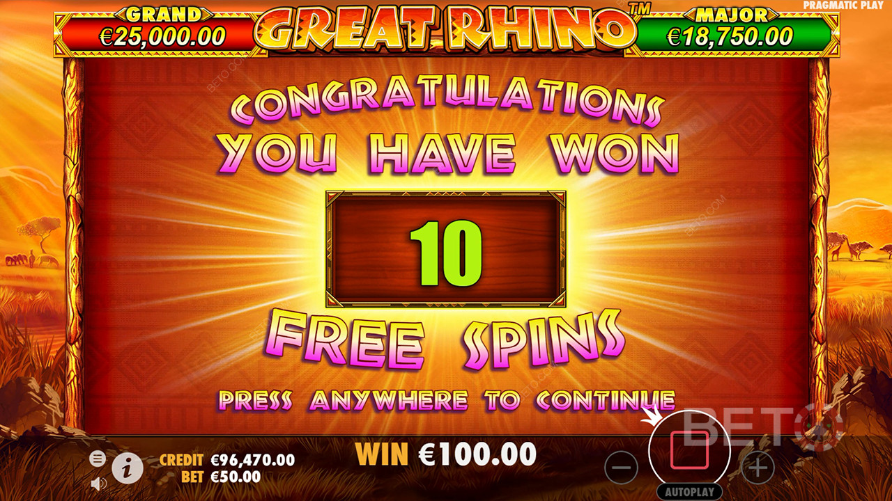 Vinci 500x la tua puntata nella slot online Great Rhino!