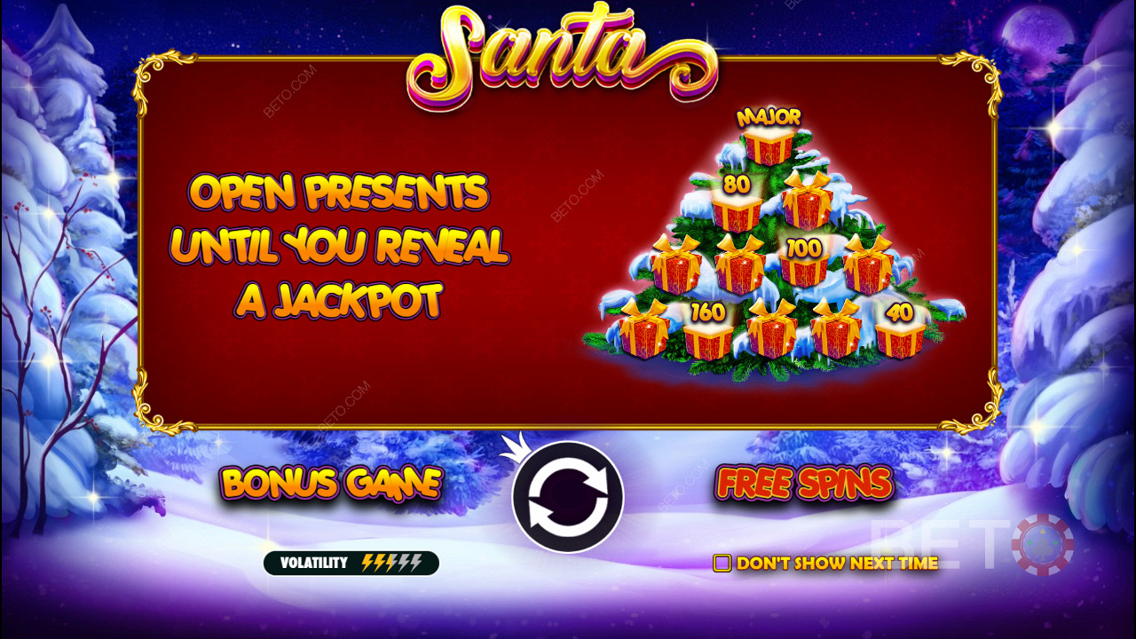 Il gioco bonus prevede premi in denaro e jackpot nella slot online Santa.