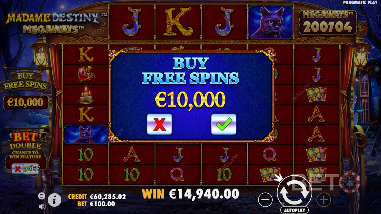Acquisto del round bonus Free Spins nella slot online Madame Destiny Megaways