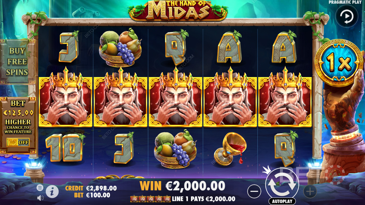 5 simboli di Re Mida pagano molto nella Video Slot "Hand of Midas".