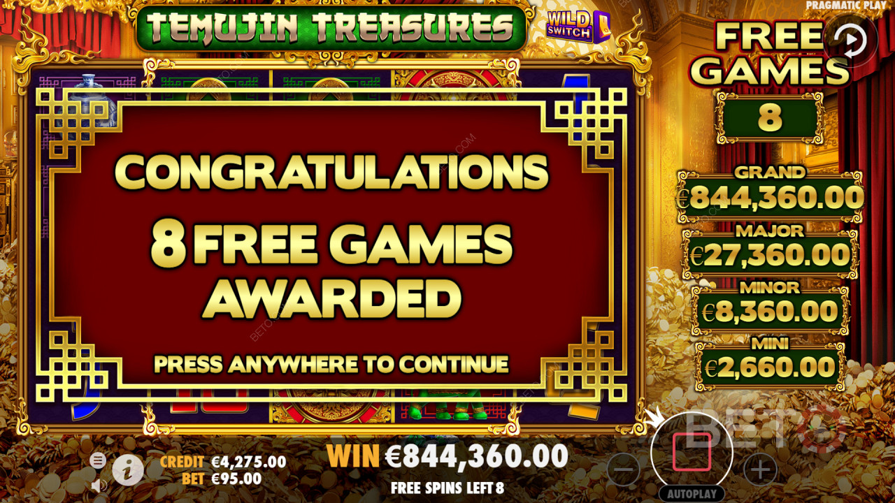 Le funzioni bonus come la Ruota della Fortuna possono farvi vincere giri gratis in Temujin Treasures.
