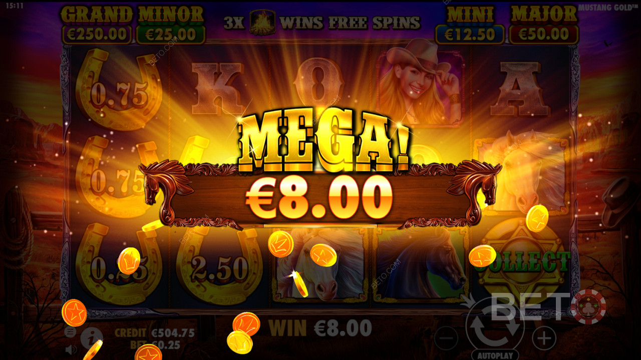 Mega Win nella slot machine Mustang Gold