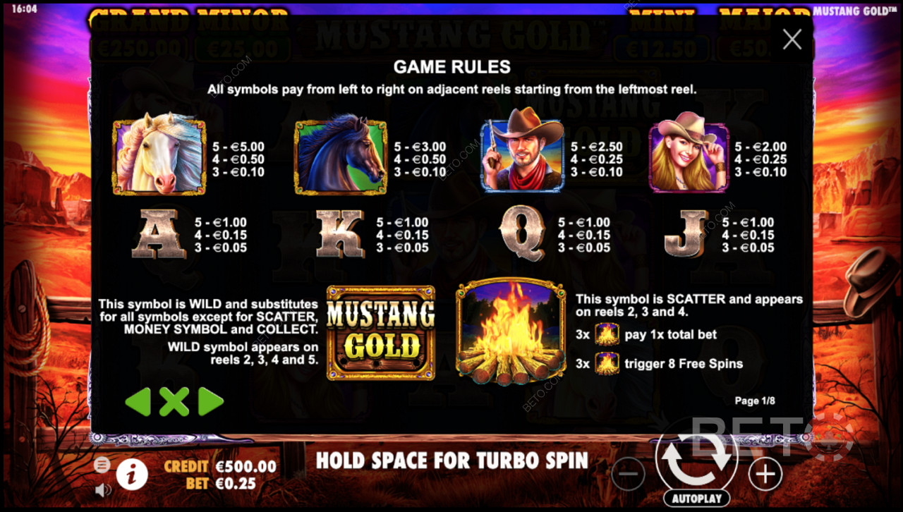Regole di gioco della slot online Mustang Gold
