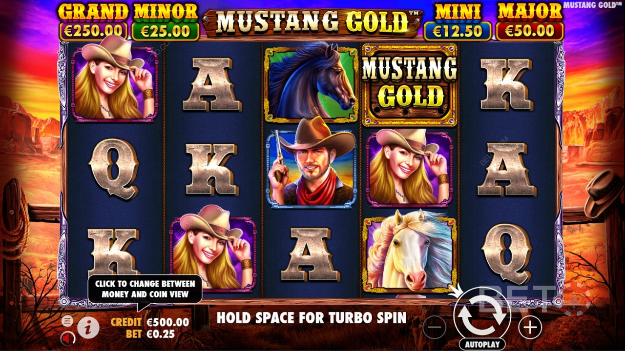 Il simbolo Wild è il logo del gioco nella slot online Mustang Gold.