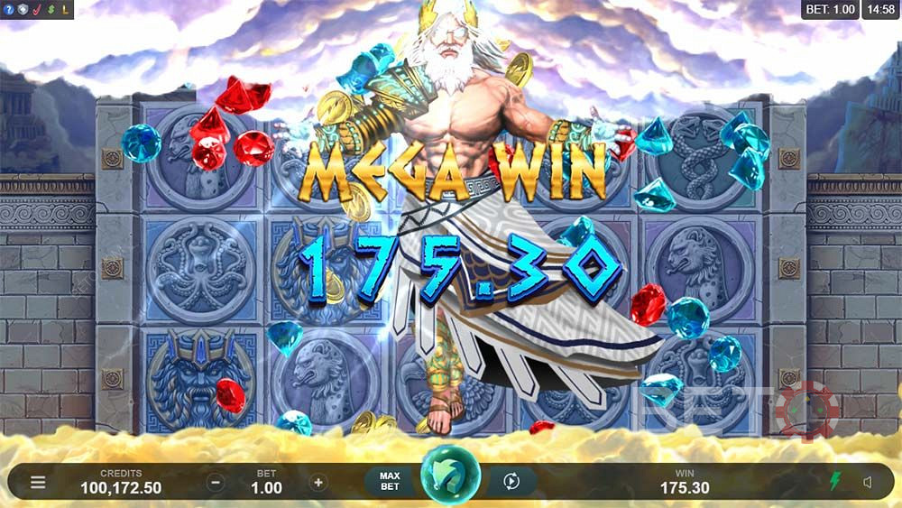 Atterraggio di una Mega Vincita nella slot Ancient Fortunes: Zeus