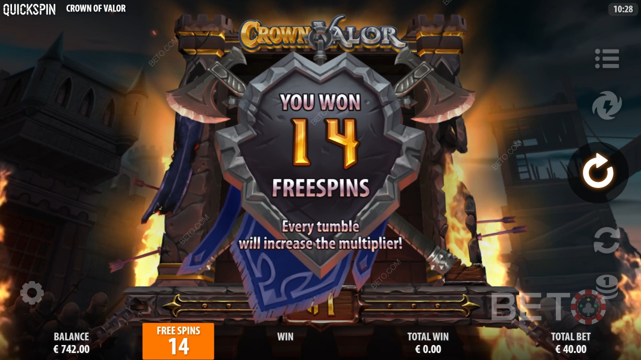 Vinci 15.619x la tua puntata nella Video Slot Crown of Valor!
