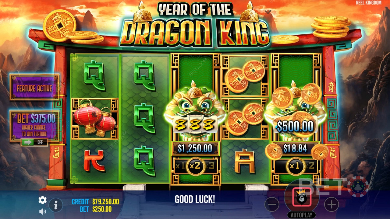 Guardate le Mini Slot Machine girare nella slot machine Year of the Dragon King