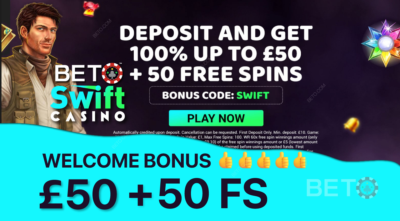 Ottenete un bonus del 100% fino a 50€ e 50 giri gratis come bonus di benvenuto.