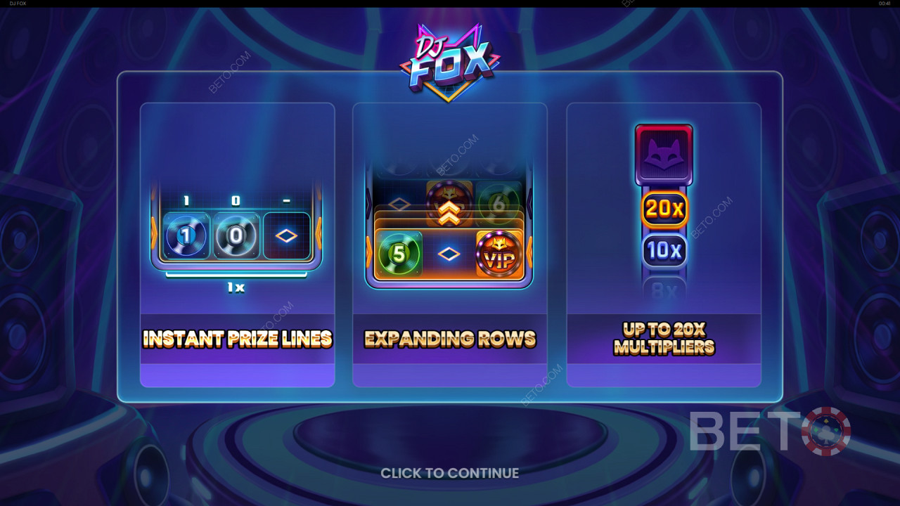 Le caratteristiche dei bonus spiegate in DJ Fox da Push Gaming