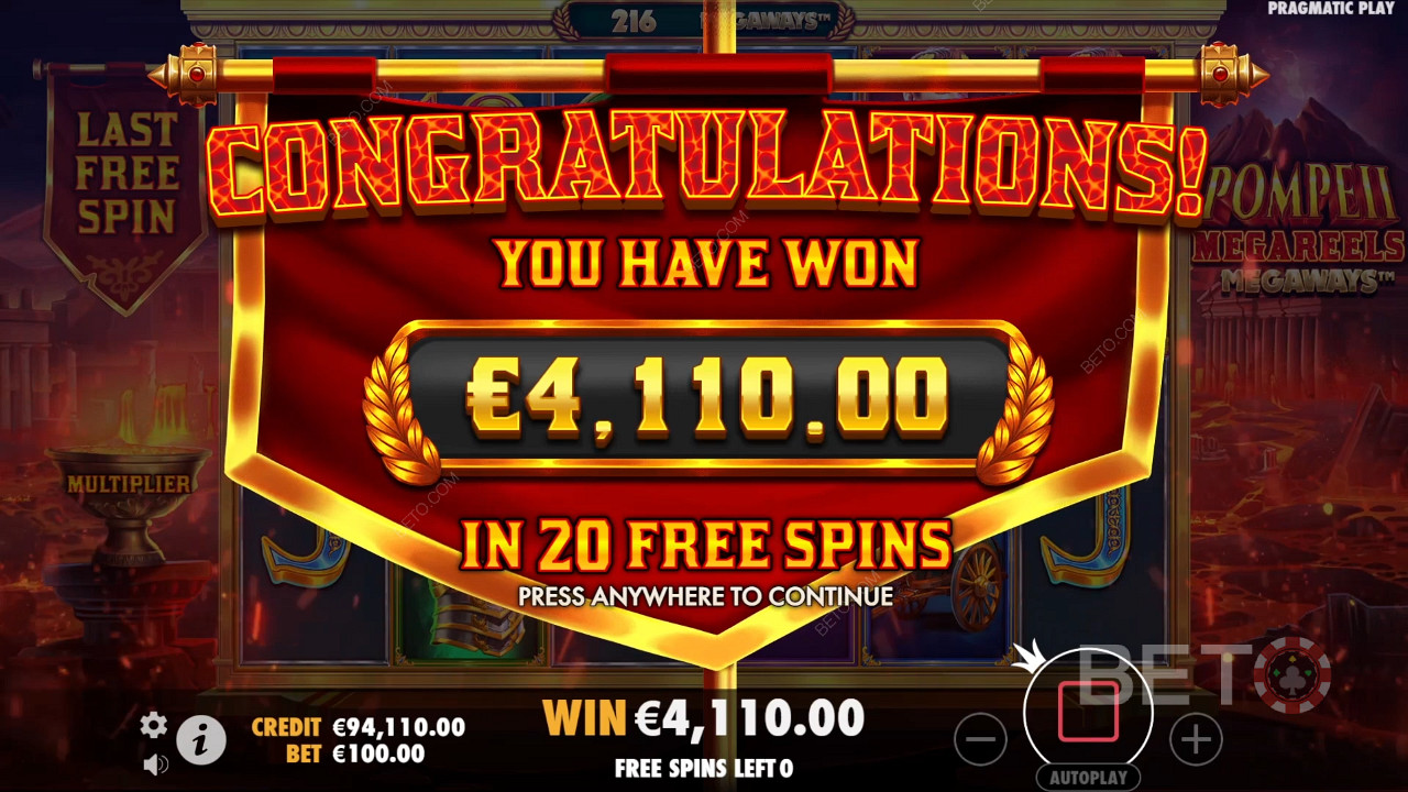 Vinci 10.000x la tua puntata nella slot machine Pompei Megareels Megaways!