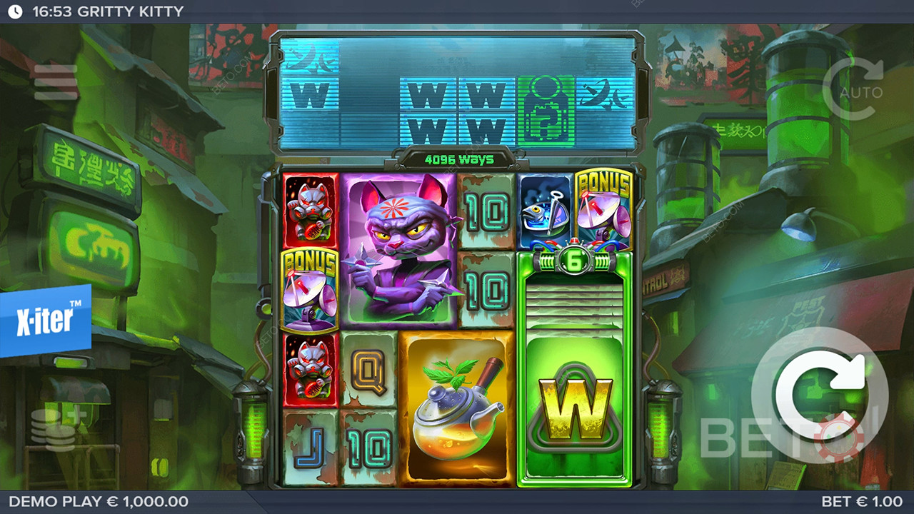 Le caratteristiche dei bonus spiegate in Gritty Kitty of Nitropolis da ELK Studios