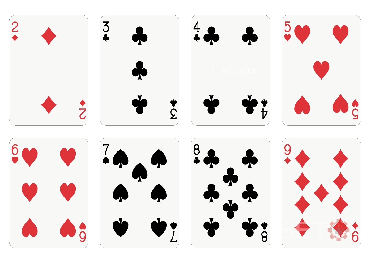 Gli altri valori delle carte nel blackjack utilizzano lo stesso valore scritto su di esse.
