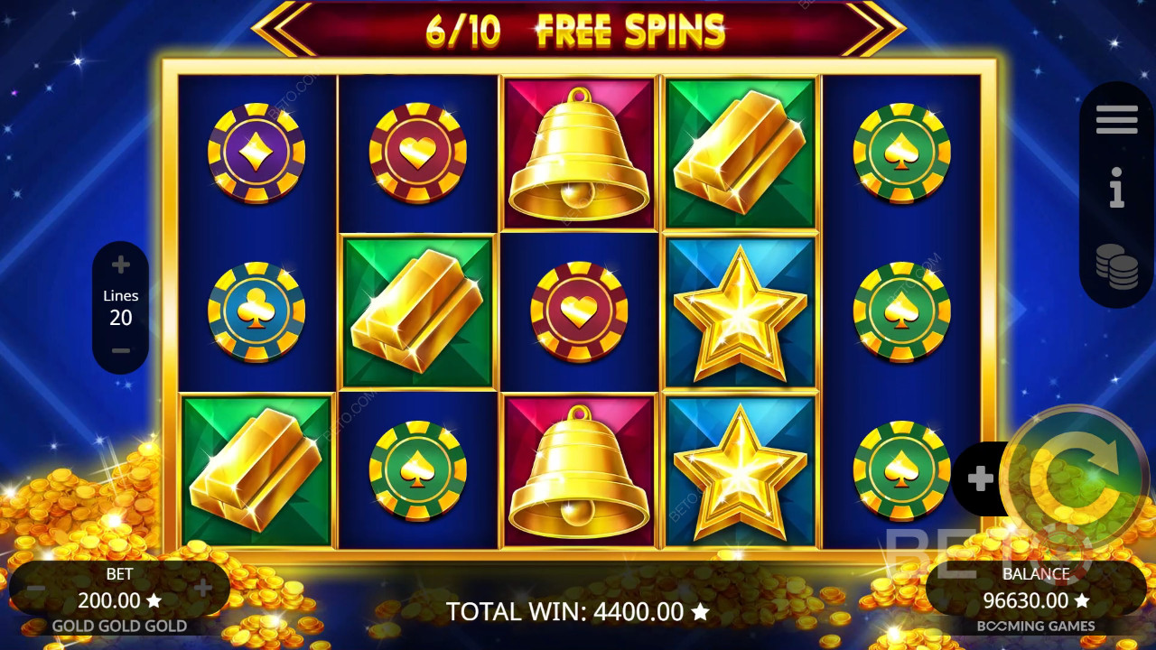 Le caratteristiche dei bonus spiegate in Gold Gold Gold di Booming Games