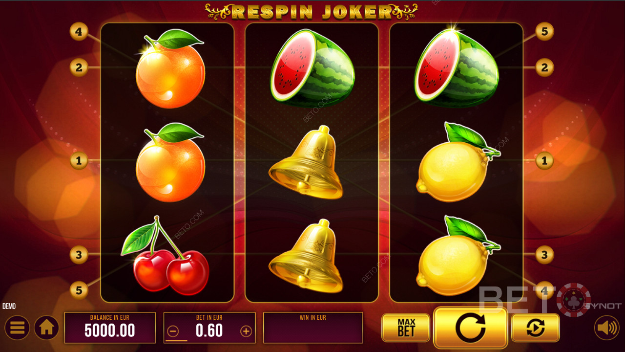 Divertiti con un design classico nella slot machine Respin Joker Free di SYNOT Games.