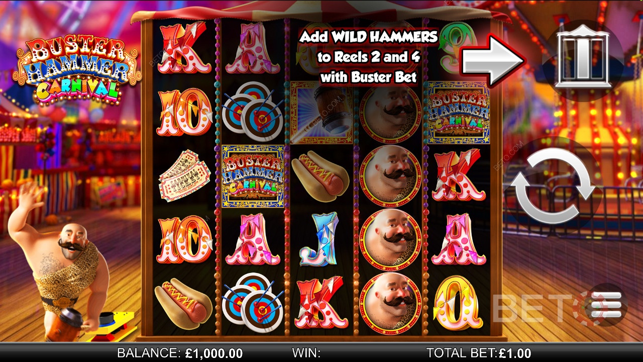 Buster Hammer Carnival - sperimenta i Mighty Free Spins e la funzione Gold Wild Hammer - una slot di Reel Play