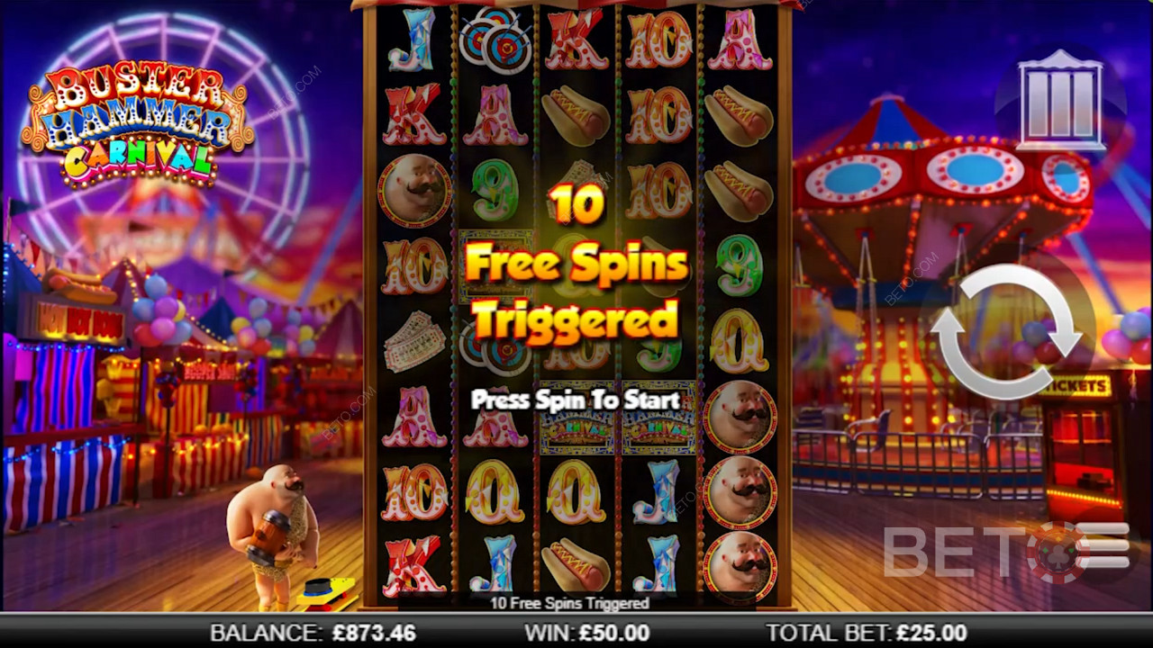 Godetevi 10 giri gratuiti nella slot machine Buster Hammer Carnival