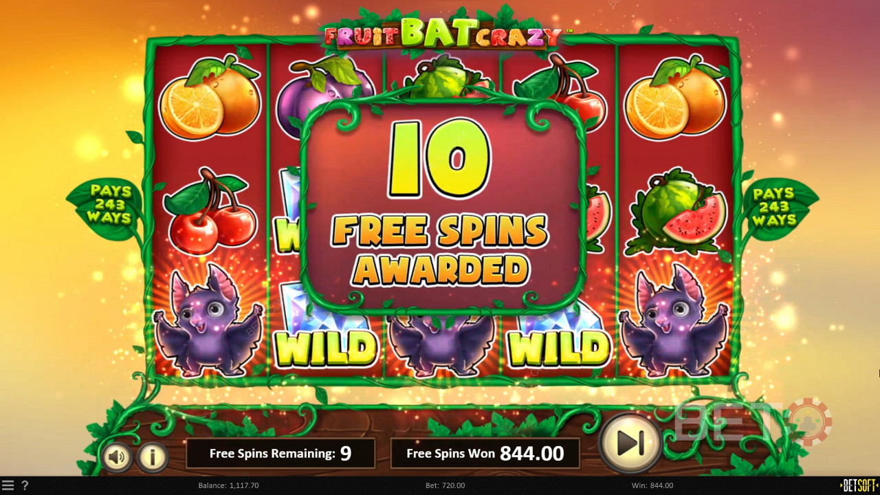 Vincere 10 giri gratuiti in Fruit Bat Crazy