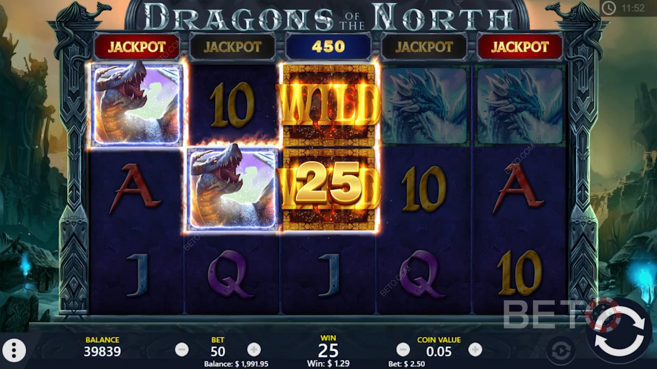 I simboli wild aiutano a creare più vincite nella slot online Dragons of the North