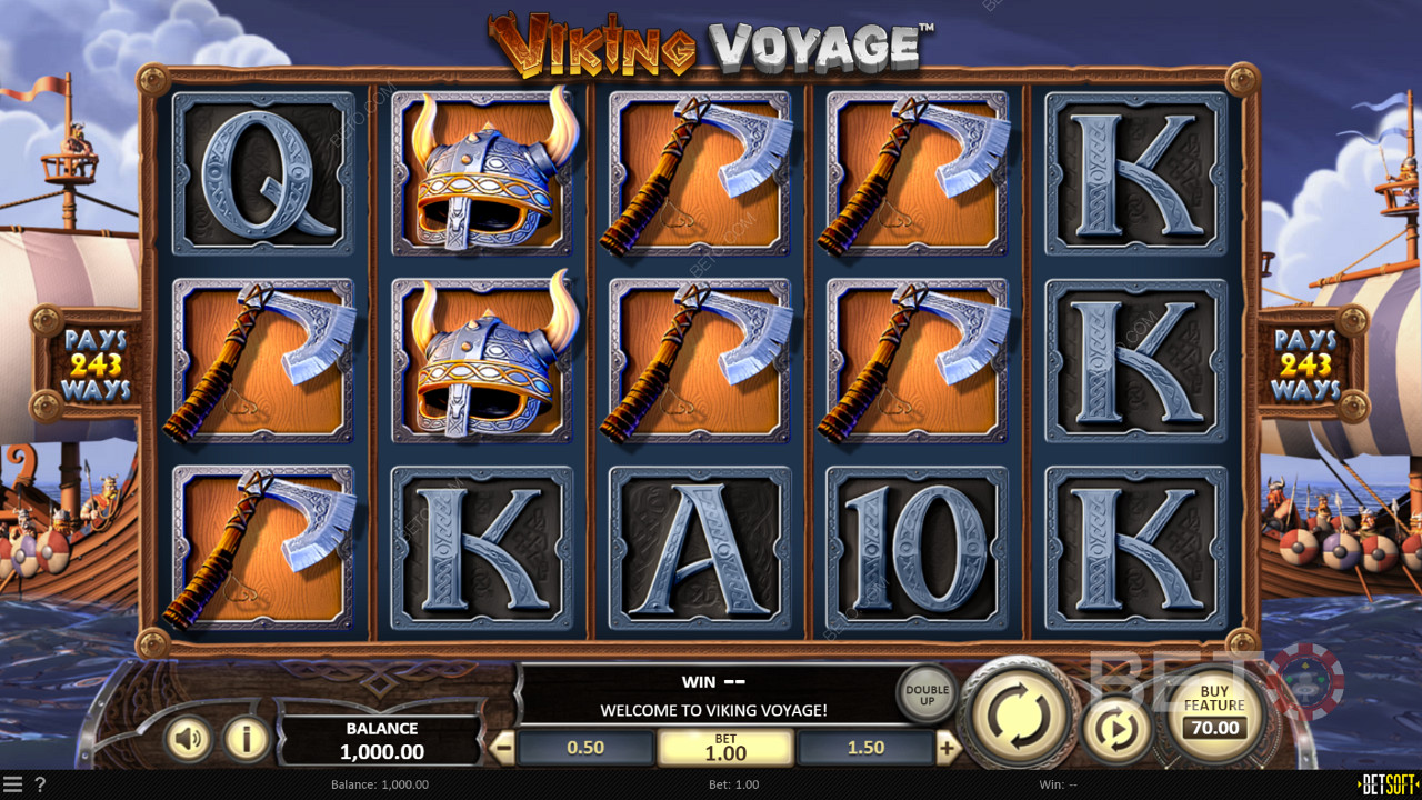 Godetevi il tema, la grafica e i simboli in stile vichingo nella slot online Viking Voyage.