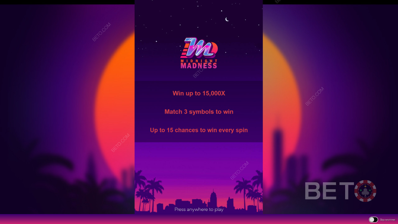 La schermata iniziale di Midnight Madness con informazioni sul gameplay