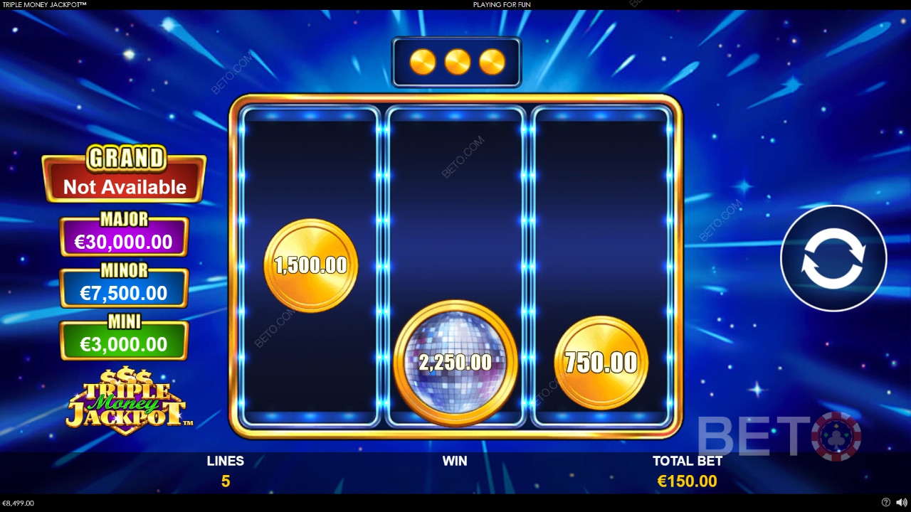 Vinci 1.334x la tua puntata nella slot Triple Money Jackpot!