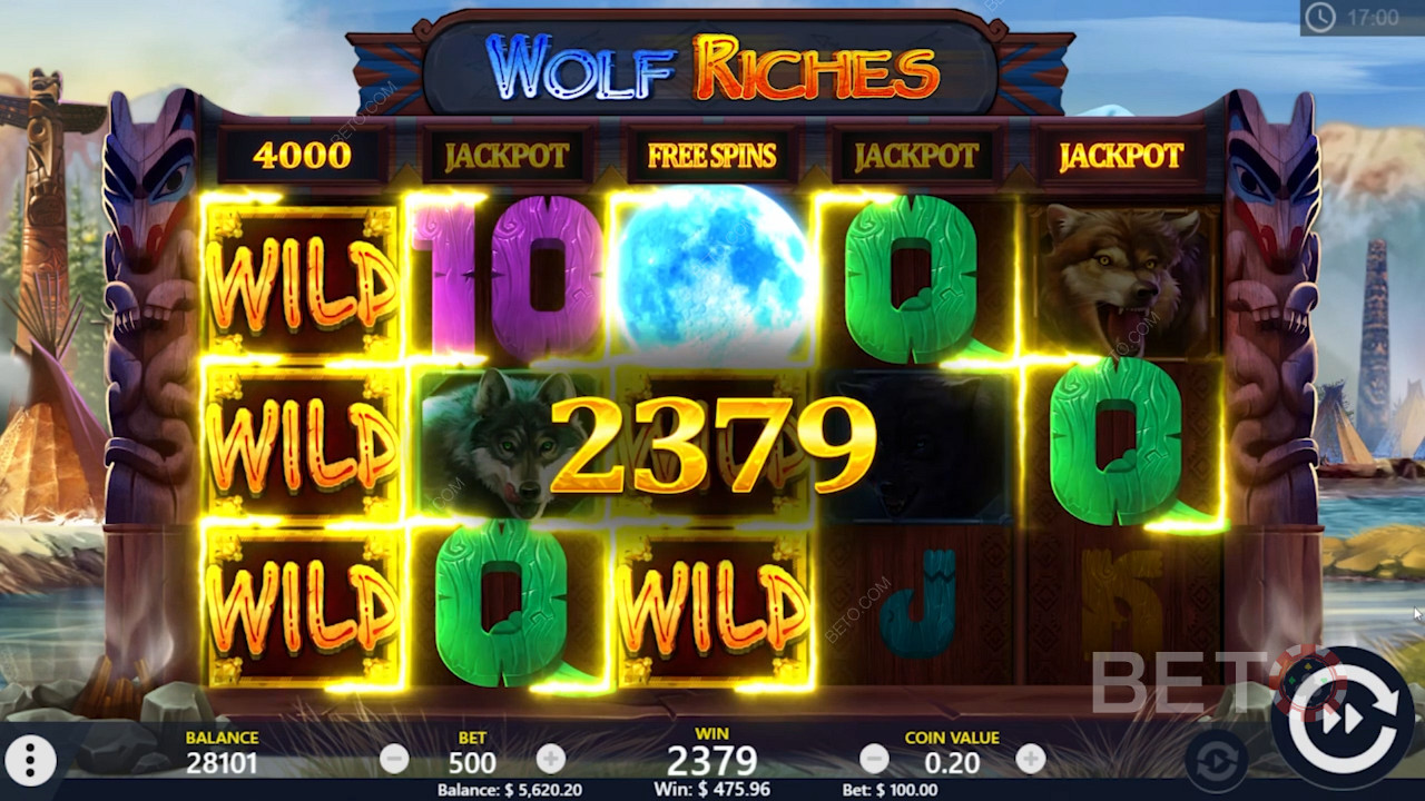 Giri gratuiti e vincita wild nella slot online Wolf Riches