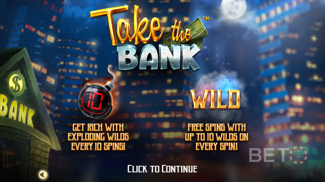 Schermata introduttiva di Take The Bank - Get Rich con Wilds esplosivi