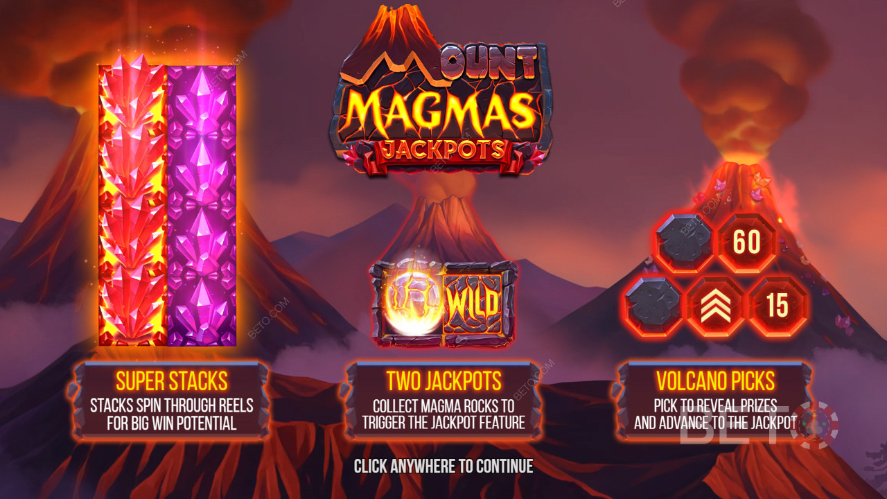 Divertiti con Super Stacks, 2 jackpot e la funzione Volcano Bonus nella slot Mount Magmas