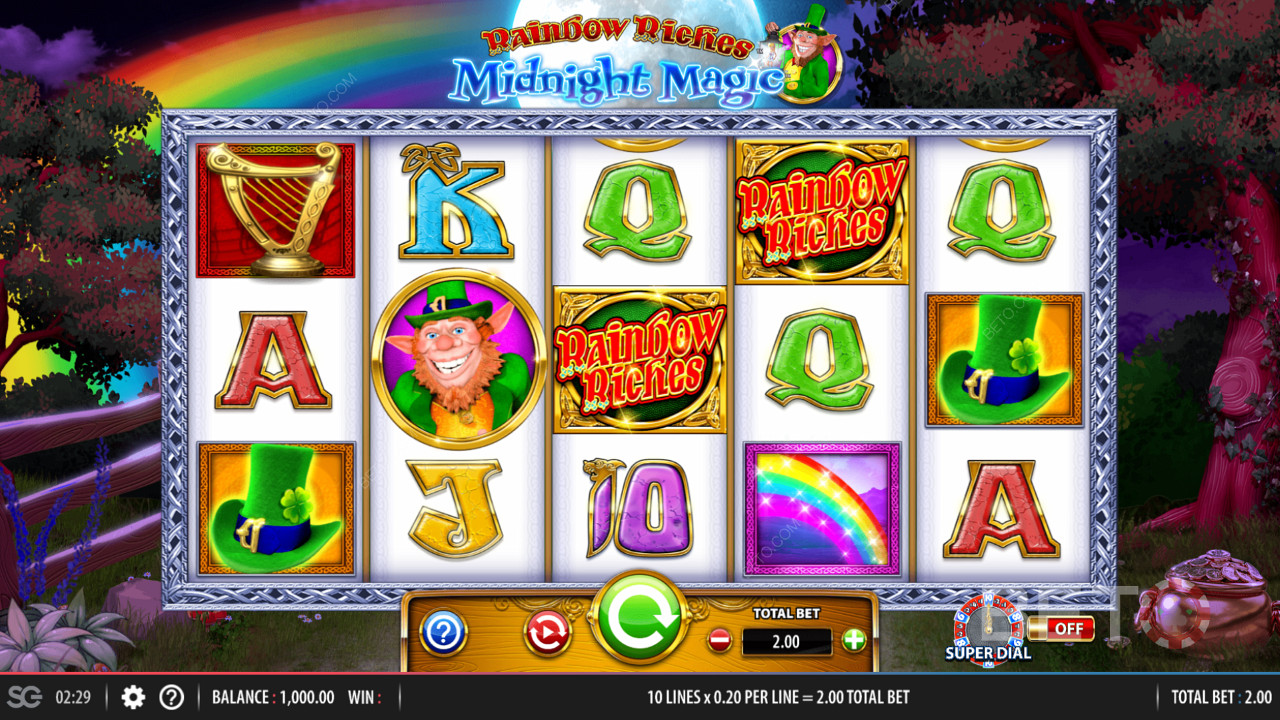 Griglia di gioco 5x3 in Rainbow Riches Midnight Magic