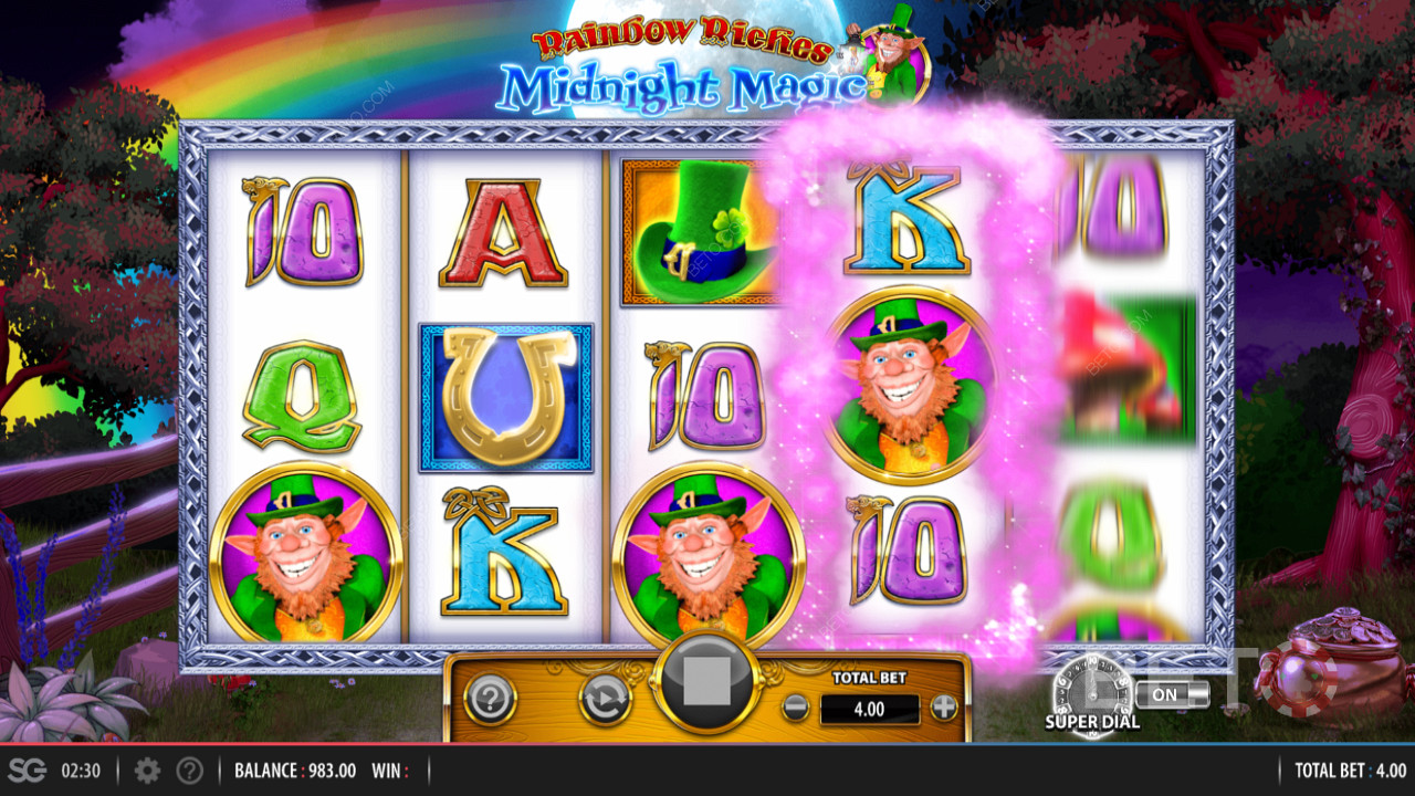 Rainbow Riches Midnight Magic di Barcrest le cui caratteristiche includono un Super Dial Bonus