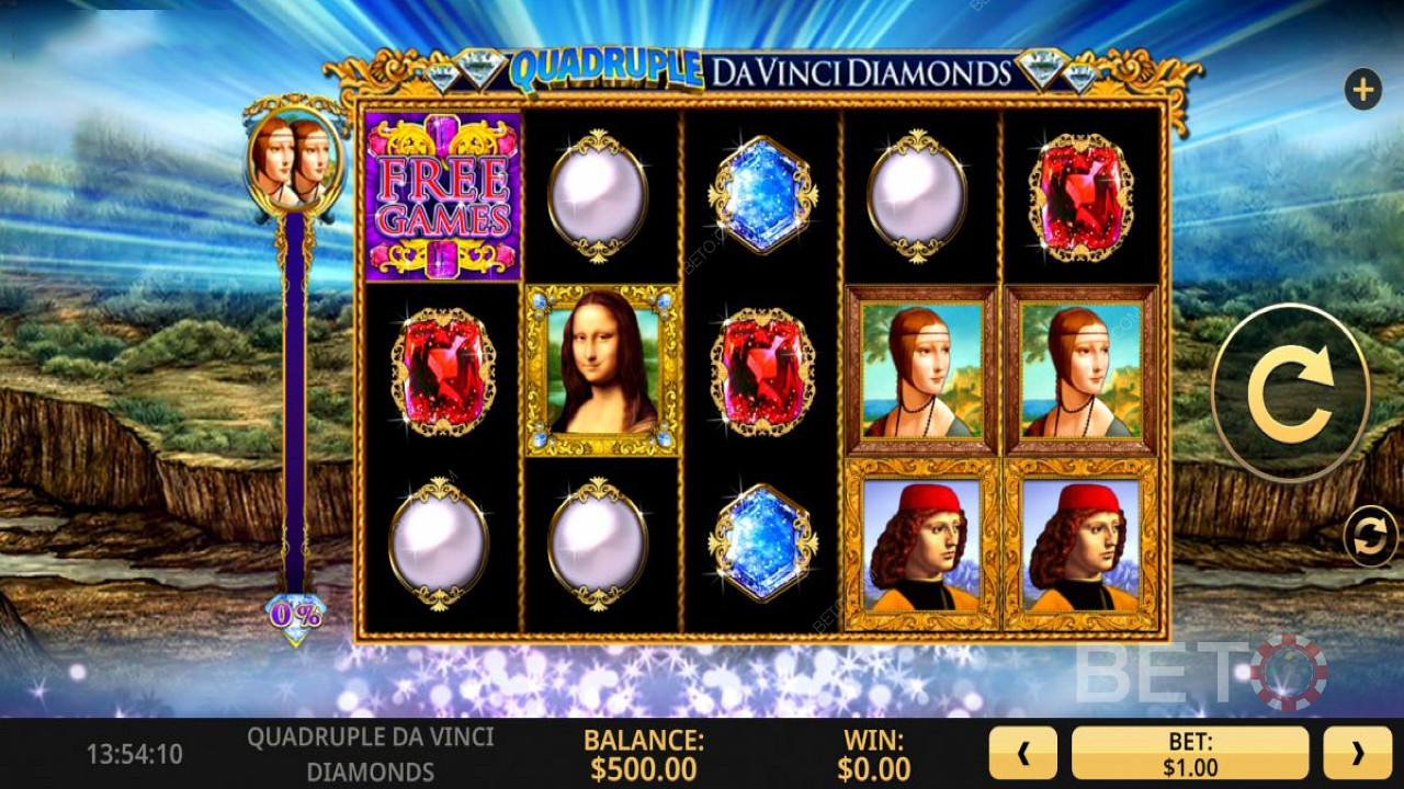Divertiti con un tema artistico nella slot machine Quadruple Da Vinci Diamonds