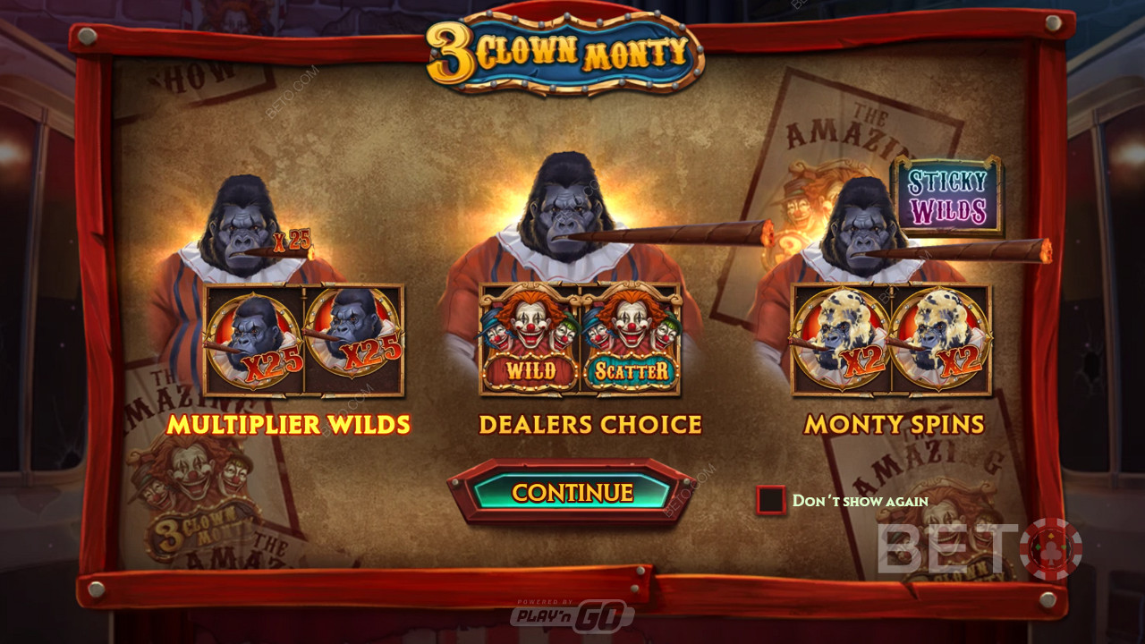 Divertiti con diverse potenti funzioni e giri gratuiti nella slot 3 Clown Monty