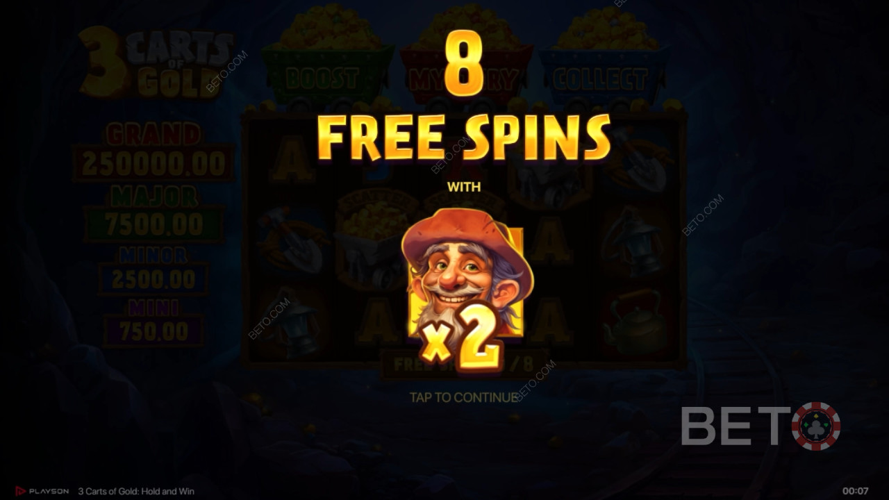 Vinci 5.000x la tua puntata nella slot 3 Carts of Gold: Hold and Win!