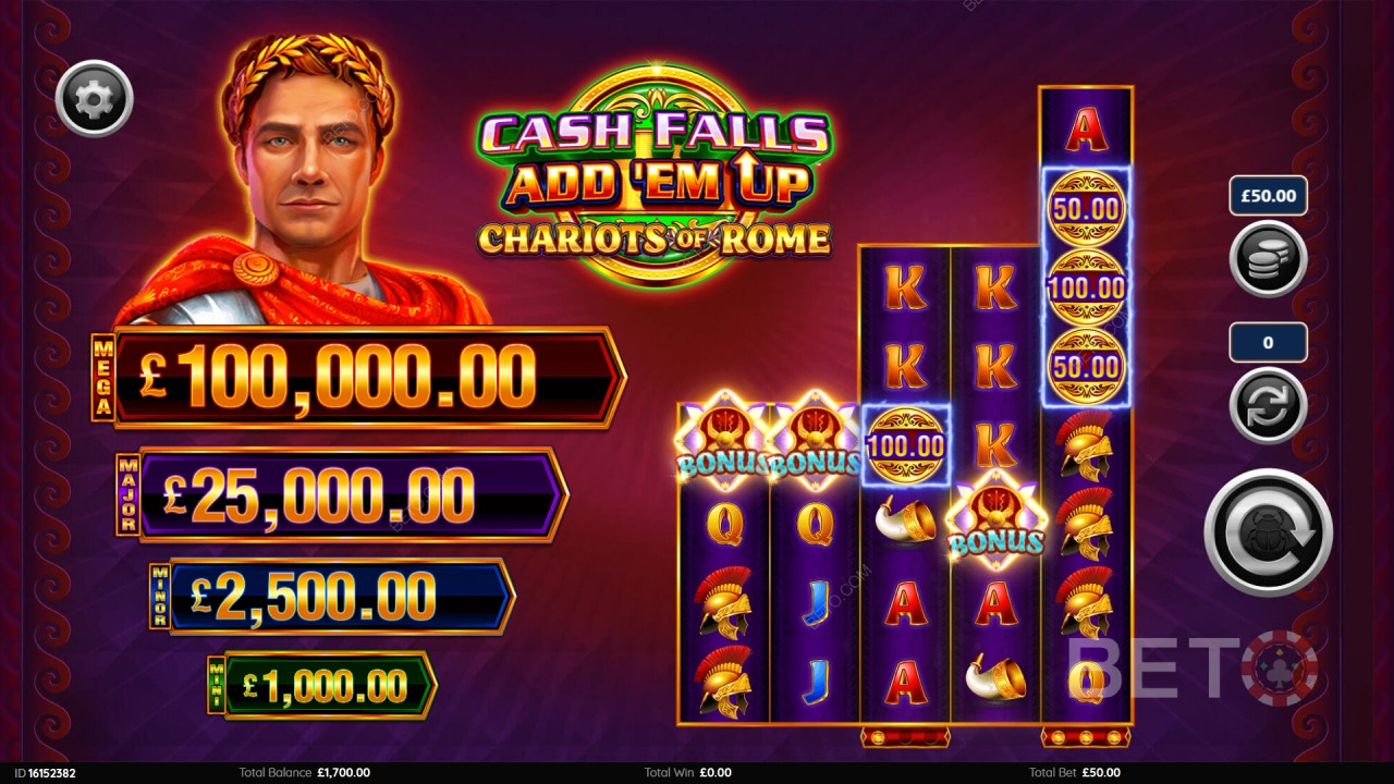 Cash Falls: Add 'Em Up Chariots of Rome Gioco Gratuito