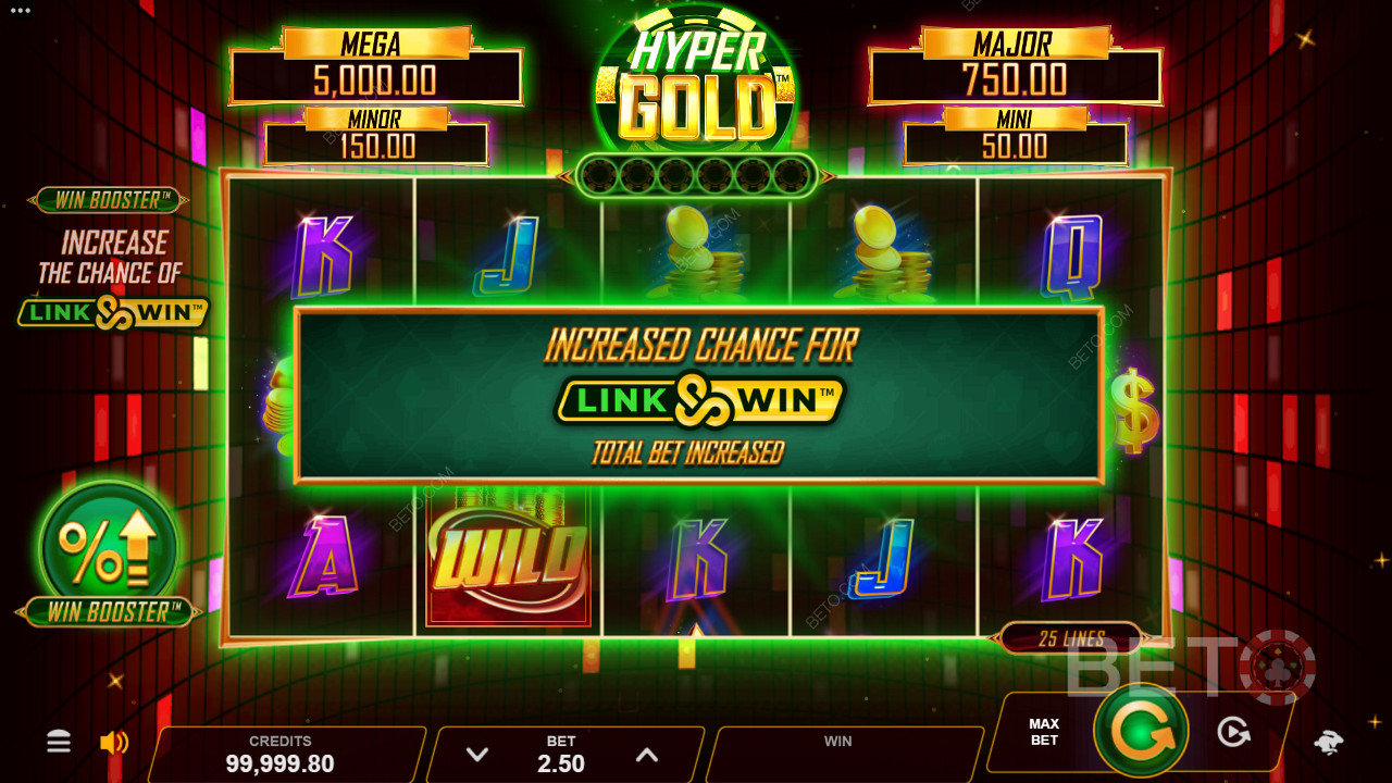 Hyper Gold presenta le funzioni Win Booster e Link & Win Bonus per entusiasmarvi.