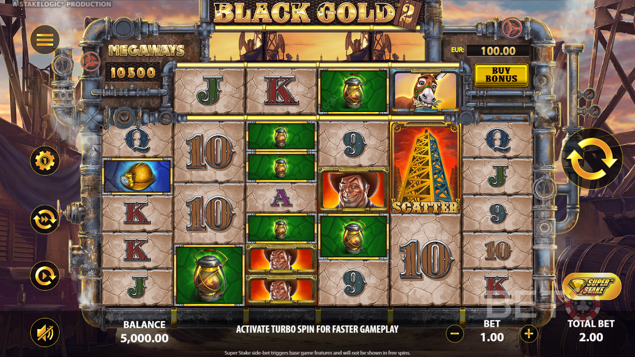 Posizionare 3 o più simboli identici per vincere alla slot online Black Gold 2 Megaways