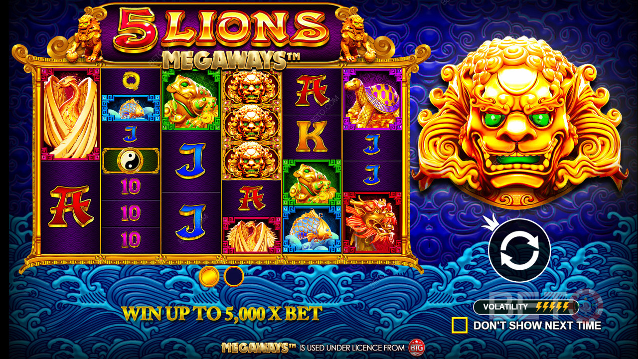 5 Lions Megaways slot - la ricompensa più alta in un singolo giro è fino a 5.000x la tua puntata