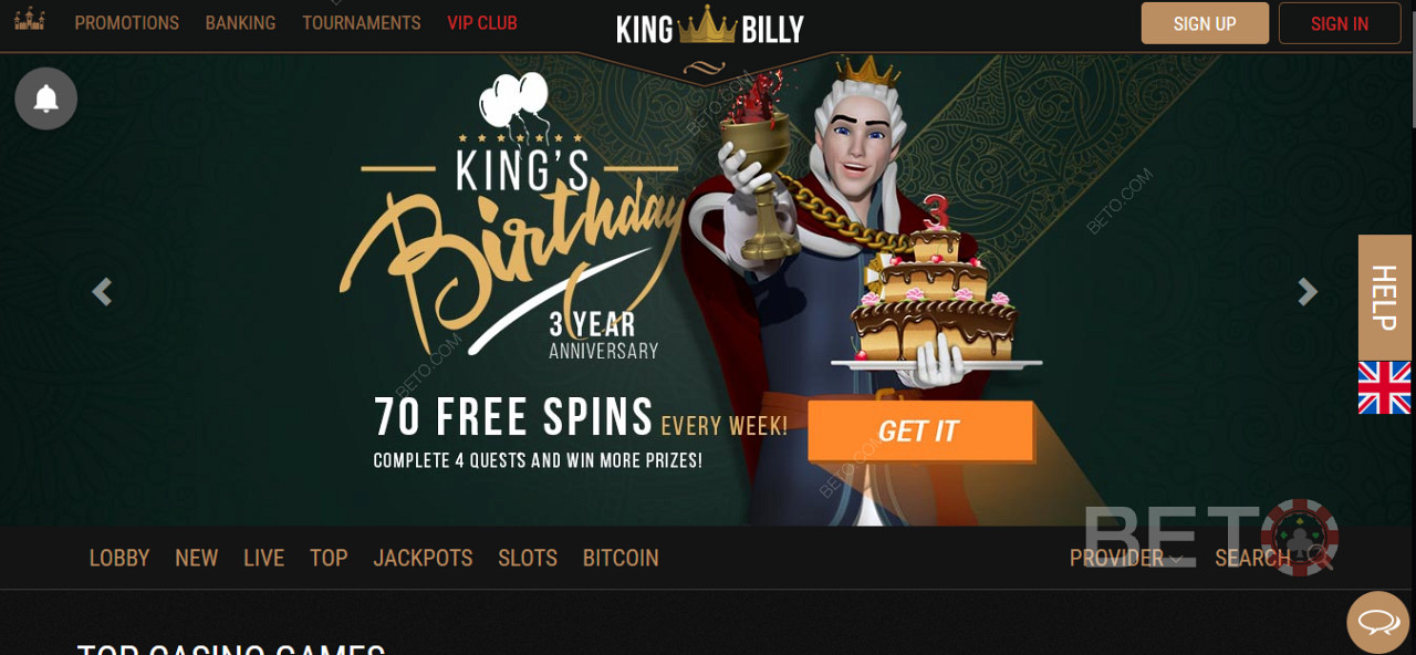 Ottenete bonus speciali e giri gratis al King Billy Casino
