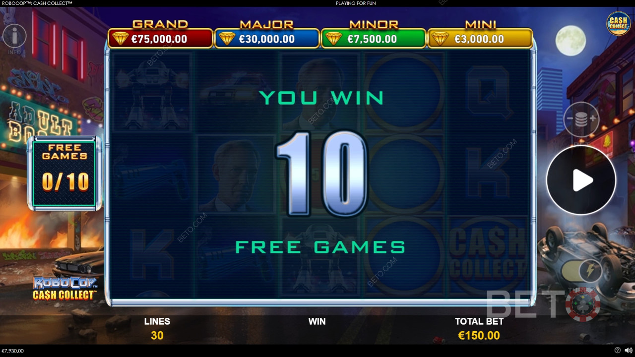 Caratteristiche bonus spiegate in RoboCop: Cash Collect da Playtech